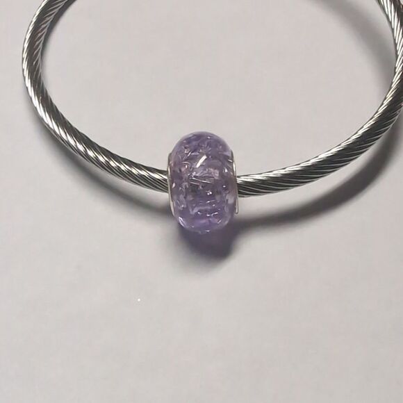 Purple "Crushed Glass" Charm for Pandora Style Bracelet - Picture 1 of 4